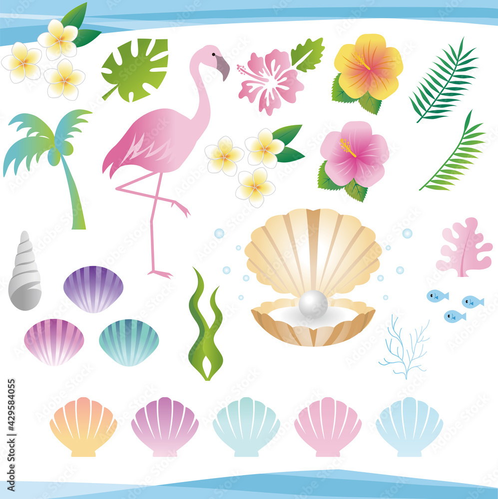 Obraz premium 夏のイメージ 夏モチーフ イラスト素材セット