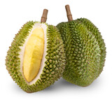Fresh durian with leaf isolated on white background, Durian fruit isolated on white background With clipping path