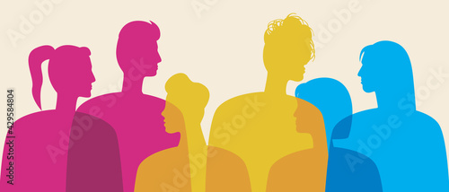 Pansexual People in Pansexual Flag Colors, Silhouette Vector Stock Illustration with Pansexuals as LGBTQ Community