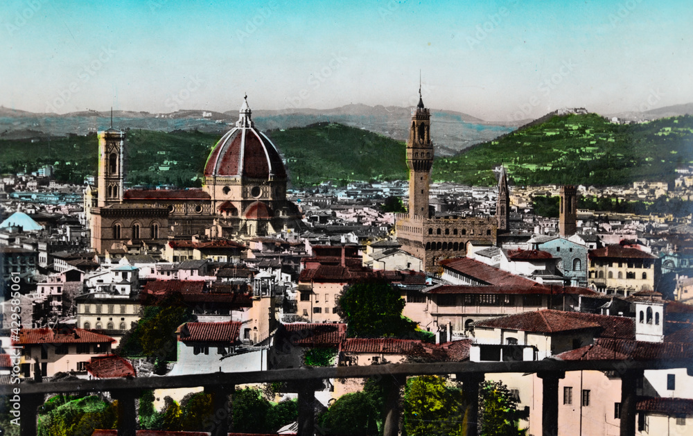 florence panorama and hills of Fiesole in the 70s