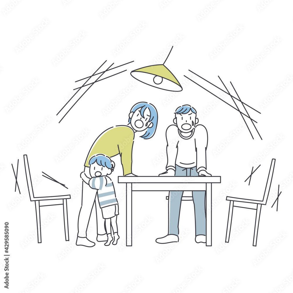 突然の地震に怯える家族のイラスト Stock Vector Adobe Stock 突然の地震に怯える家族のイラスト Stock Vector Adobe Stock