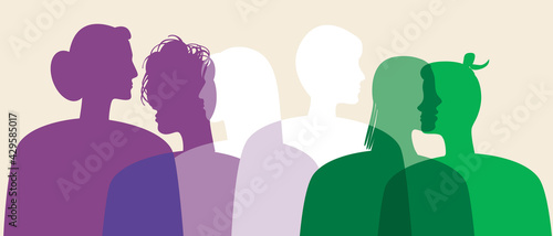 Genderqueer people, non-binary persons, Silhouette vector stock illustration with Genderqueer as a LGBTQ community, triggered, binary, agender