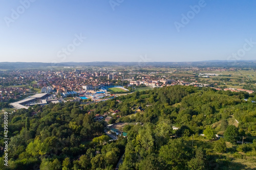Jagodina city from aerial drone view, Serbia