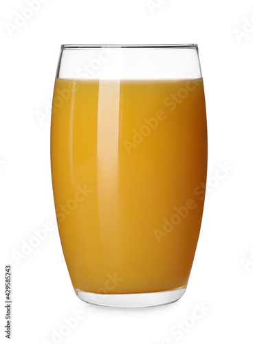 Glass of fresh orange juice isolated on white