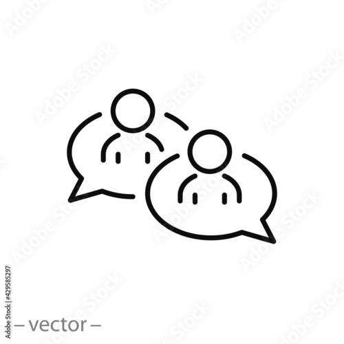 live chat icon, virtual online assistant, get help chatbot, message friends, customer service, thin line symbol on white background - editable stroke vector eps10