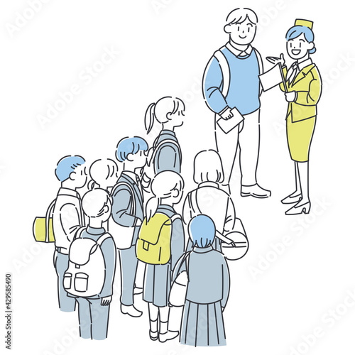 修学旅行に向かう生徒達のイラスト
