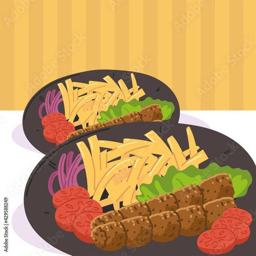 kebab with fries plates