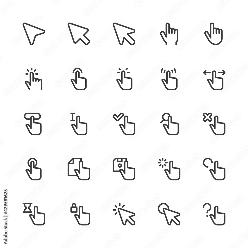 Simple Interface Icons Related to Cursor. Pointer, Gesture, Move, Tap. Editable Stroke. 32x32 Pixel Perfect. Simple Interface Icons Related to Cursor. Pointer, Gesture, Move, Tap. Editable Stroke. 32x32 Pixel Perfect.