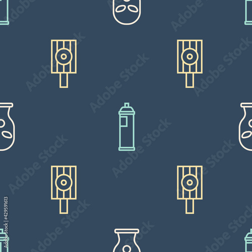 Set line Balaclava, Spray can nozzle cap and Paint spray on seamless pattern. Vector