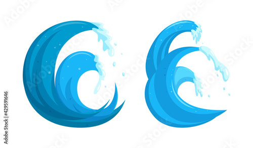 Flood waves logo. Tsinami swirling storm wave isolated in white background. Cartoon vector illustration