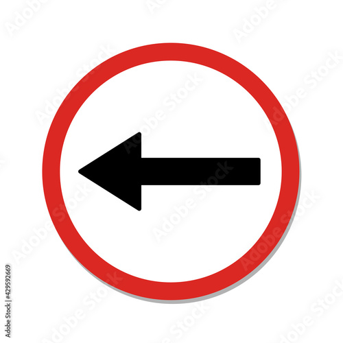 Traffic sign is turn left. Isolate on white background label.