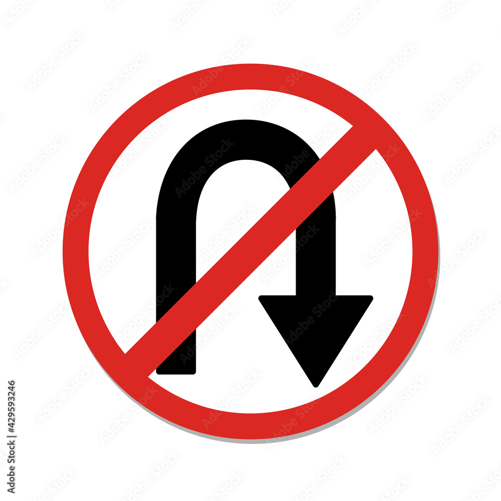 Red prohibition sign U-turn in right on white background. Vector illustrations. Red prohibition sign U-turn in right on white background. Vector illustrations.