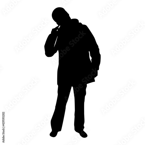 Silhouette male picking in ear using finger male clearing earwax clean body concept caring for cleanliness idea hygiene cleanup hygienic black color vector illustration flat style simple image