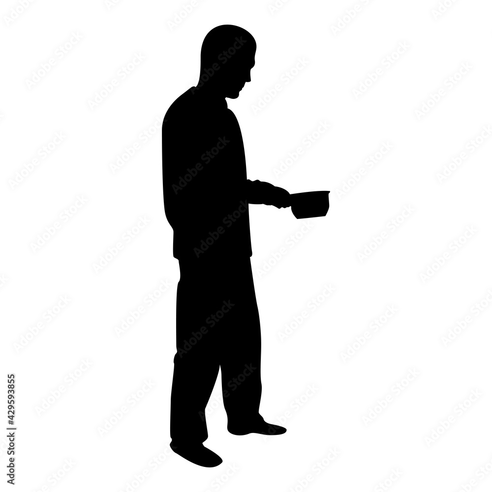 Silhouette man with saucepan in his hands preparing food male cooking use sauciers black color vector illustration flat style simple image Silhouette man with saucepan in his hands preparing food male cooking use sauciers black color vector illustration flat style simple image