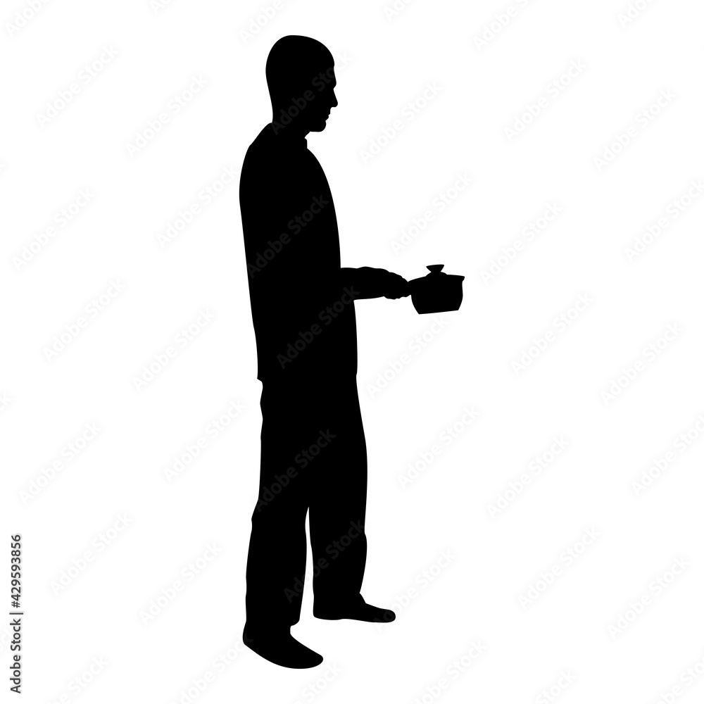 Silhouette man with saucepan in his hands preparing food male cooking use sauciers black color vector illustration flat style simple image Silhouette man with saucepan in his hands preparing food male cooking use sauciers black color vector illustration flat style simple image