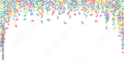 Falling colorful sketch numbers. Math study concept with flying digits. Fetching back to school mathematics banner on white background. Falling numbers vector illustration.
