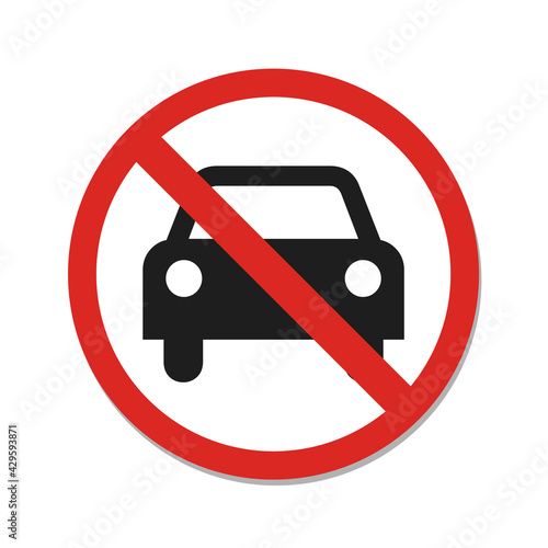 Car prohibited symbol. Sign indicating the prohibition or rule. Warning and forbidden. Flat design.