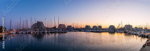 Twilight on the Marina of La Grande-Motte in the Hérault in Occitanie, France