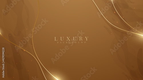 Golden curves on brown shades watercolor background. Realistic luxury design style 3d modern concept. vector illustration.