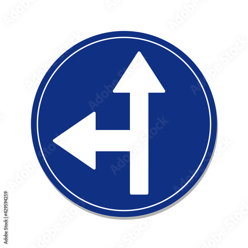 Go straight or turn left traffic sign. Isolate on white background label. Free Download Go straight or turn left traffic sign. Isolate on white background label. - GFXLoad
