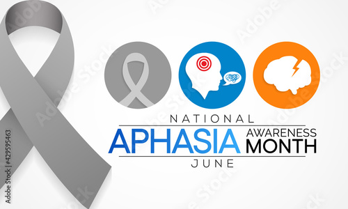 National Aphasia awareness month is observed every year in June, it is a condition that robs the ability to communicate and can affect the ability to speak, write and understand language. Vector art.