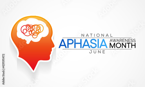 National Aphasia awareness month is observed every year in June, it is a condition that robs the ability to communicate and can affect the ability to speak, write and understand language. Vector art.