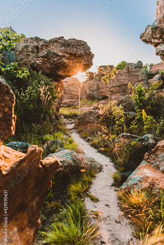 Pathway through a rocky hiking trail in Mpumalanga, South Africa. November 2018