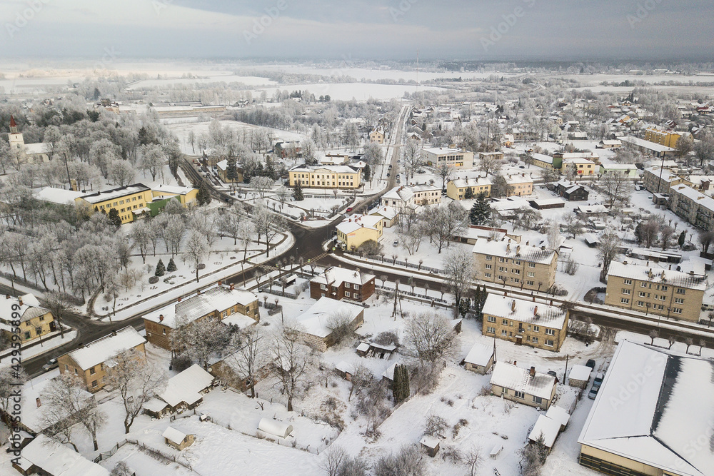Aerial vief of Skrunda town in winter, Latvia. Aerial vief of Skrunda town in winter, Latvia.