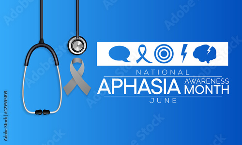 National Aphasia awareness month is observed every year in June, it is a condition that robs the ability to communicate and can affect the ability to speak, write and understand language. Vector art.