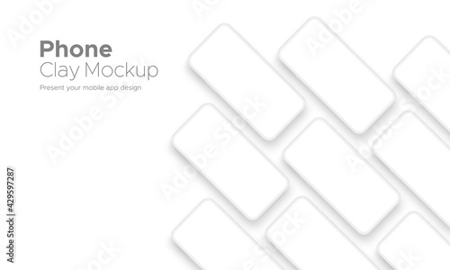 Clay Smartphones Screens Mockups for Showing App Design, Isolated on White Background. Vector Illustration