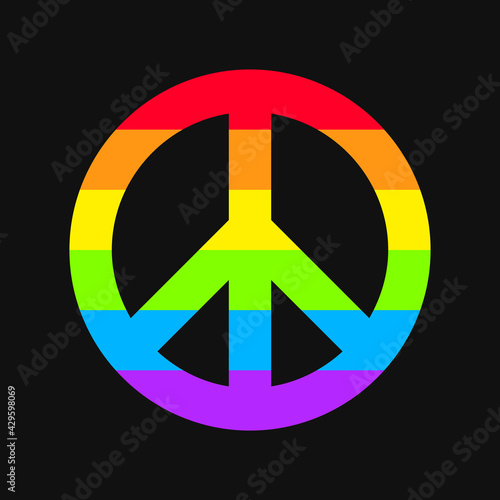 Peace Sign with LGBTQ Flag Colours. LGBT Pride Peace and Love Illustration. Peace Sign Symbol Vector with LGBQIA+ Flag Background