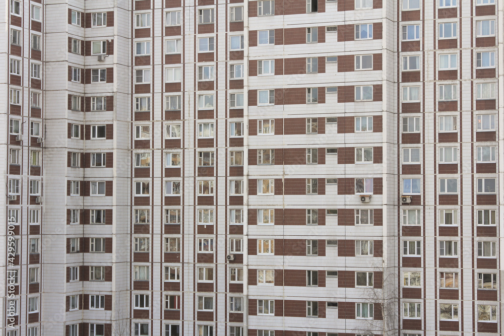 residential multi-storey panel houses in russia in zelenograd against the background of the sky view from the window