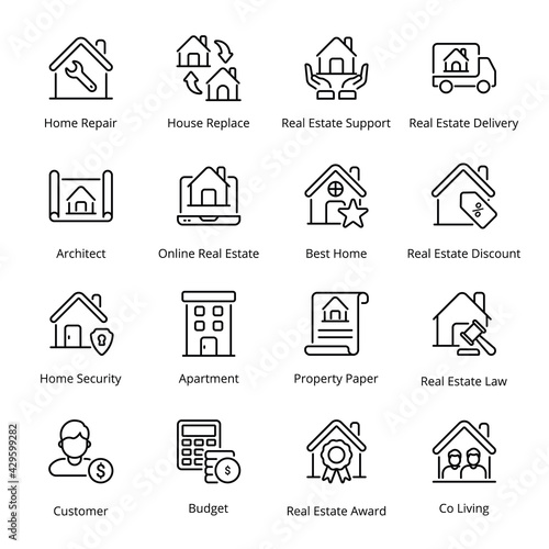 Real Estate Outline Icons - Stroked, Vectors