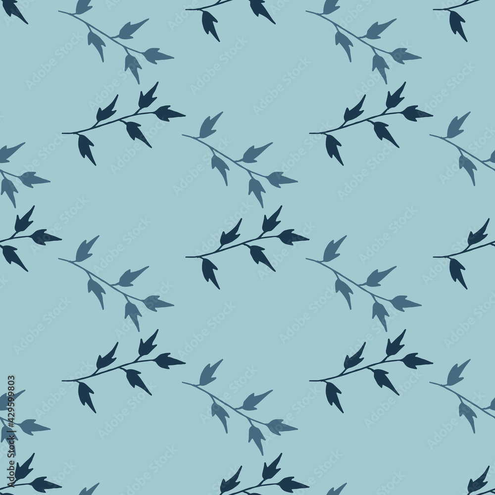 Seamless pattern with dark blue branches on light blue background. Vector image. Seamless pattern with dark blue branches on light blue background. Vector image.