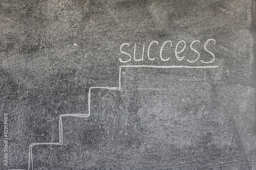 steps to success. the concept of achieving goals. words written in chalk. business. motivation. photo