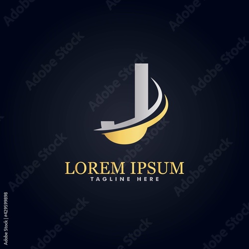 alphabet capital logo. Creative design concept golden and silver color with swoosh
