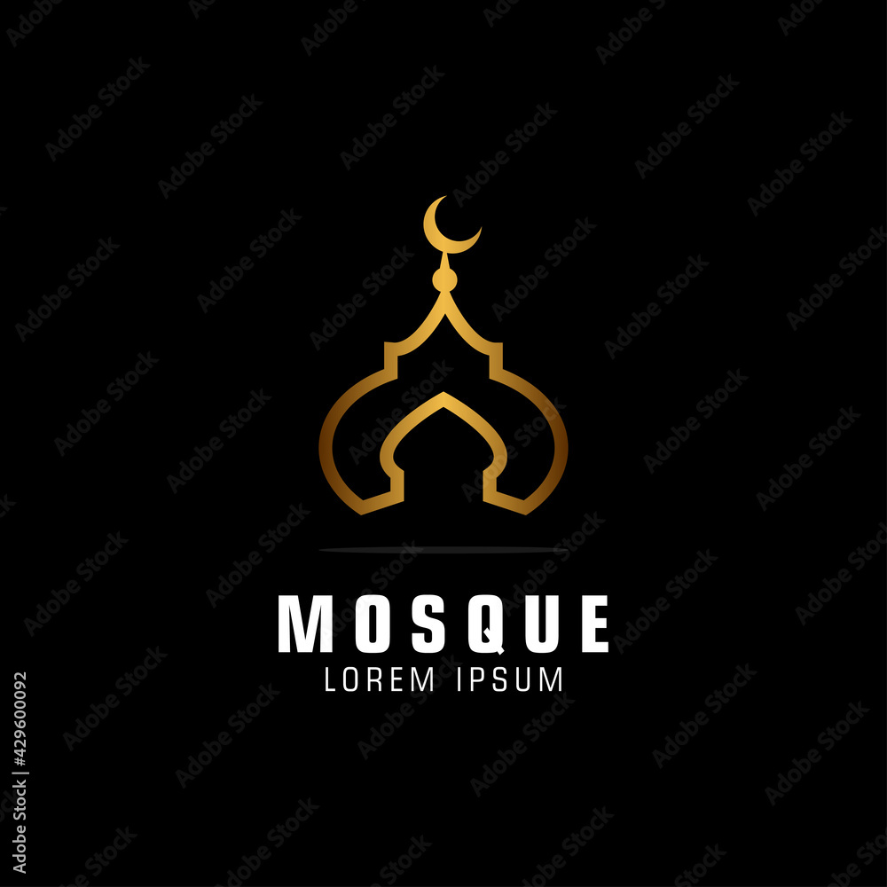minimalist mosque logo concept,islamic logo design icon sign emblems mosque gold in black background vector template minimalist mosque logo concept,islamic logo design icon sign emblems mosque gold in black background vector template