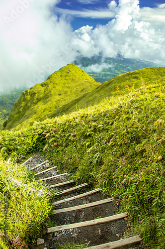 Stairs pathway down a mountain