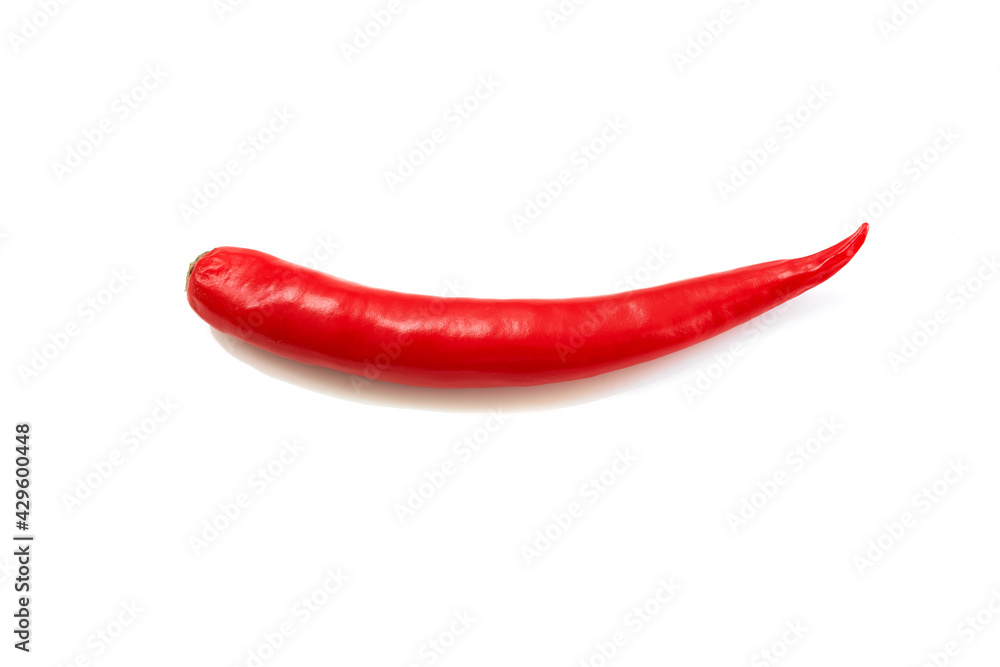 spicy red chili peppers on white background