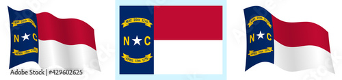 flag of american state of North Carolina in static position and in motion, fluttering in wind in exact colors and sizes, on white background