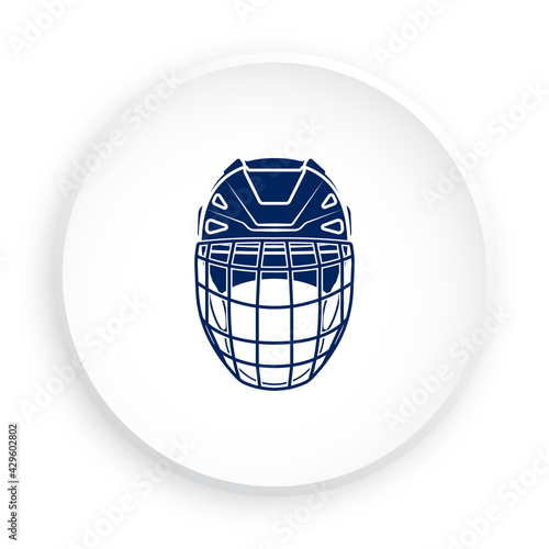 sport ice hockey helmet icon in neomorphism style for mobile app. Sport equipment. Button for mobile application or web. Vector on white background
