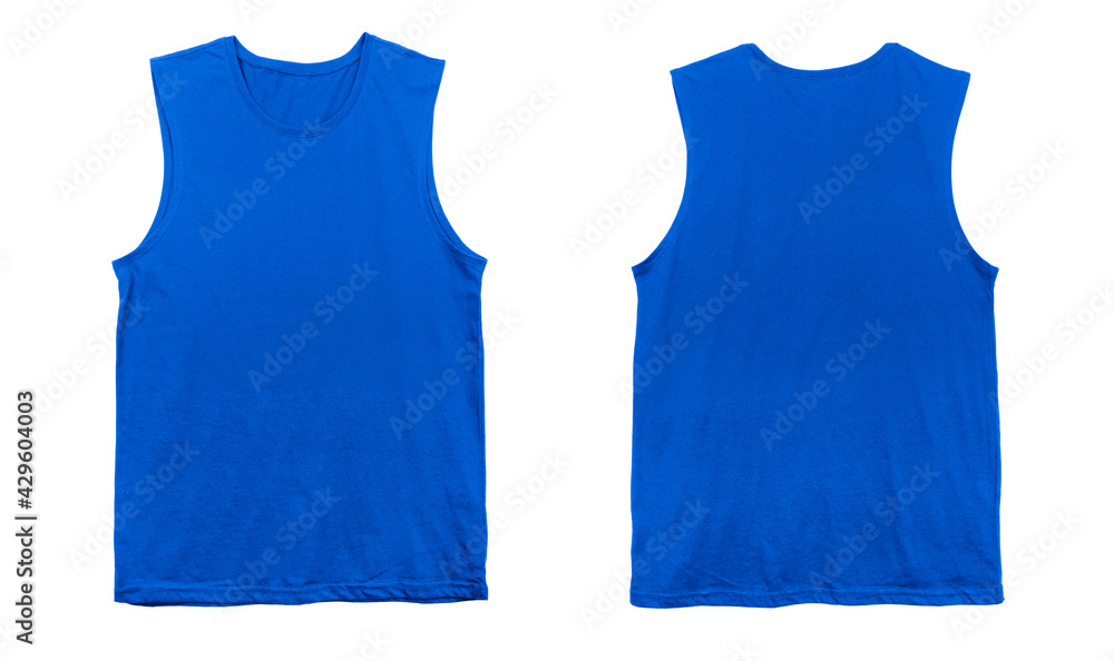 Blank muscle jersey tank top color blue front and back view on white ...