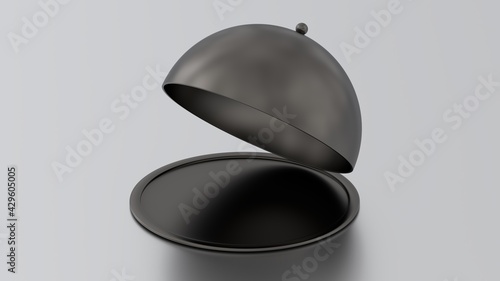 Wallpaper Mural 3d render black metal dish realistic on gray floor Torontodigital.ca