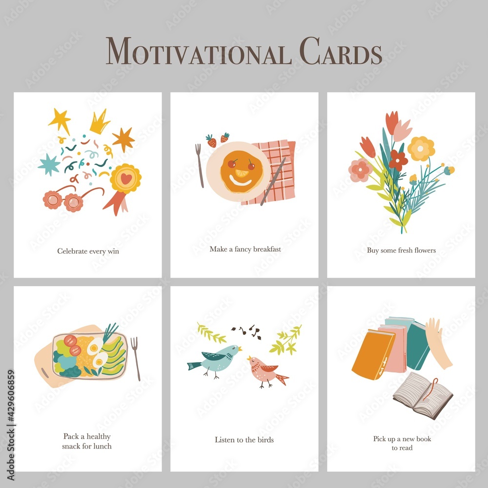 Hand drawn motivational cards. Every day to do cards. Inspirational quotes and illustrations Hand drawn motivational cards. Every day to do cards. Inspirational quotes and illustrations