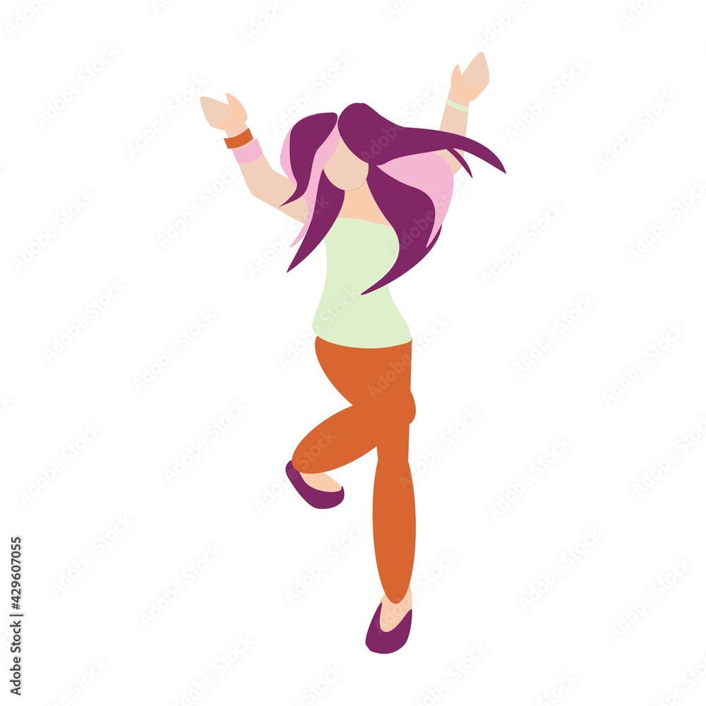 Young woman dancing Flat isolated illustration on white background Young woman dancing Flat isolated illustration on white background