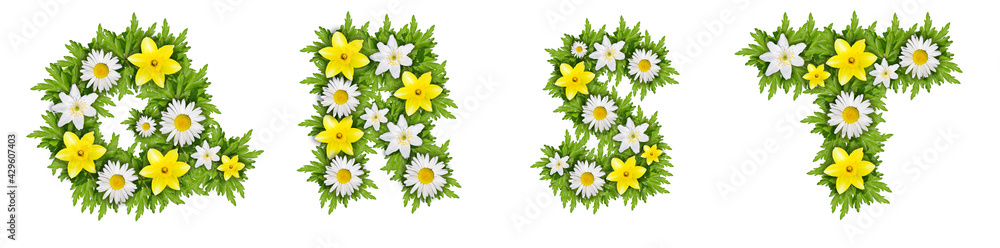 Fototapeta premium The letters Q, R, S, T are made of beautiful flowers