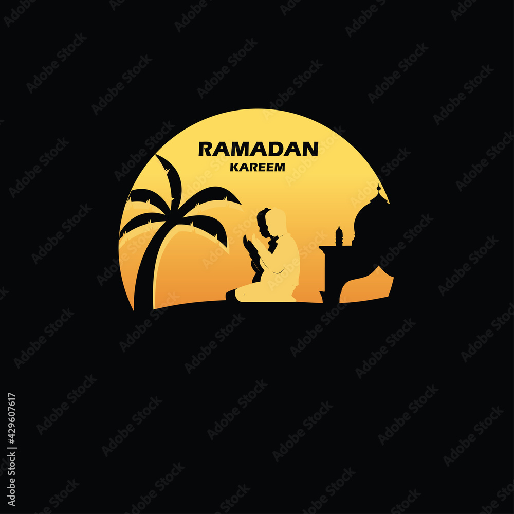 Silhouette of a child praying for islamic vector