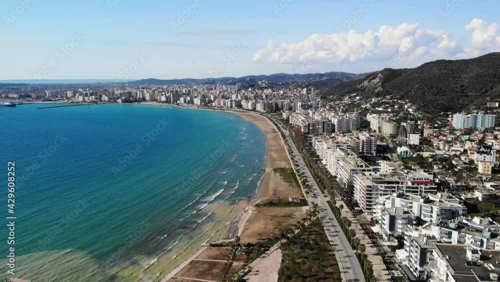Drone Shot of the Beach in a Bright Day with Palm Trees and Blue Water Drone Shot of the Beach in a Bright Day with Palm Trees and Blue Water