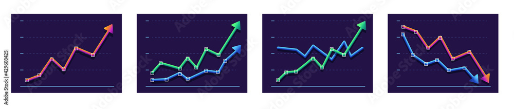 Naklejka premium Abstract chart with two arrows moving up and down. profit growt