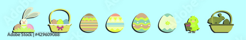 set of yellow easter chicken, bunny and egg cartoon icon design template with various models. vector illustration isolated on blue background